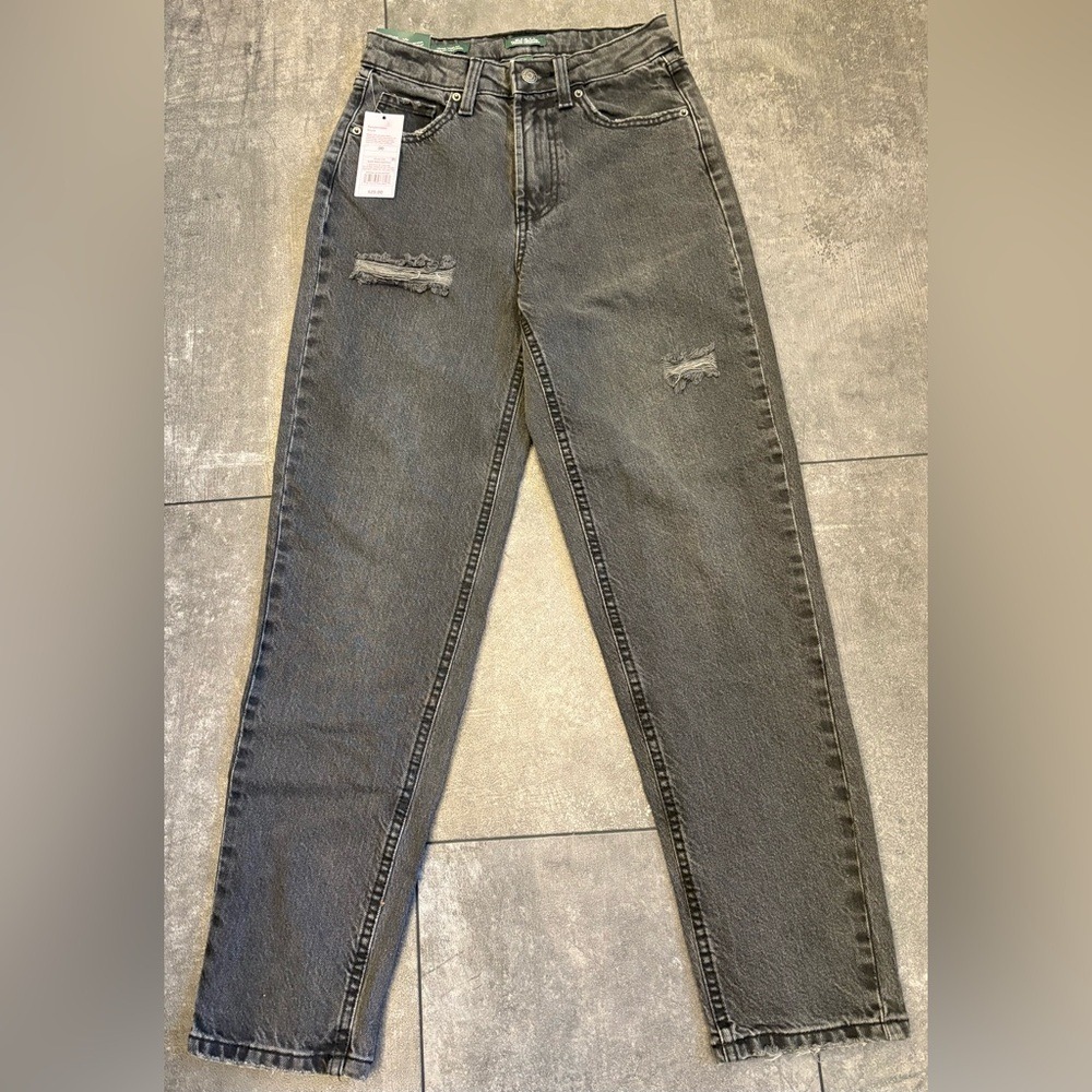 Wild Fable High-Rise Tapered Jean Washed Black Distressed Denim 00 28 Inseam